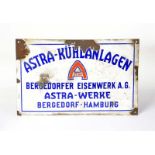 Enamel Sign "Astra Kühlanlagen", paint d. + paint chipped off, C 3-4<