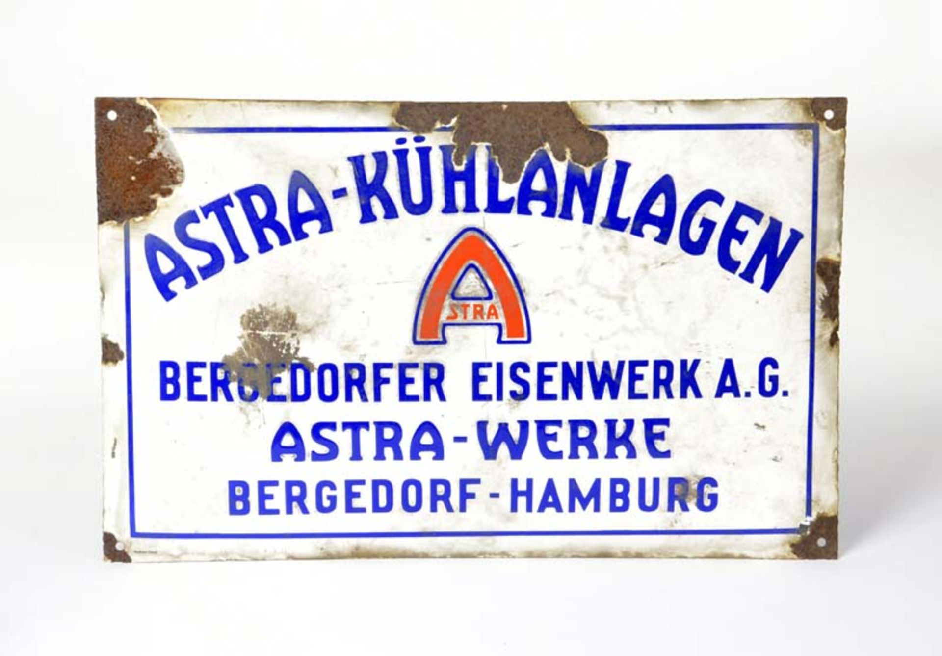 Enamel Sign "Astra Kühlanlagen", paint d. + paint chipped off, C 3-4<