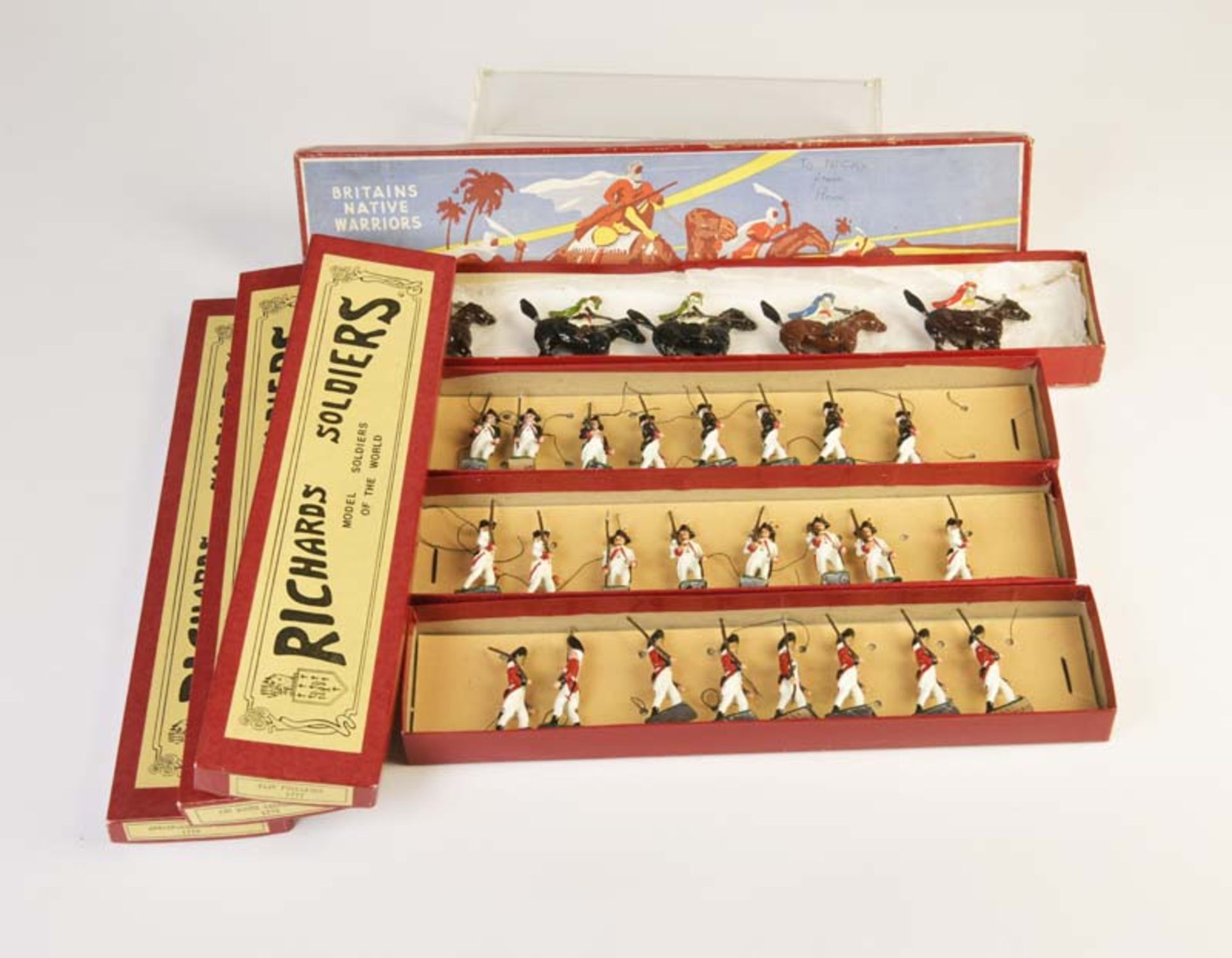 Britains + Richards Soldiers, 4 Kits Figures ( Britains native Warriors a.o.), England, box C 1-2, C