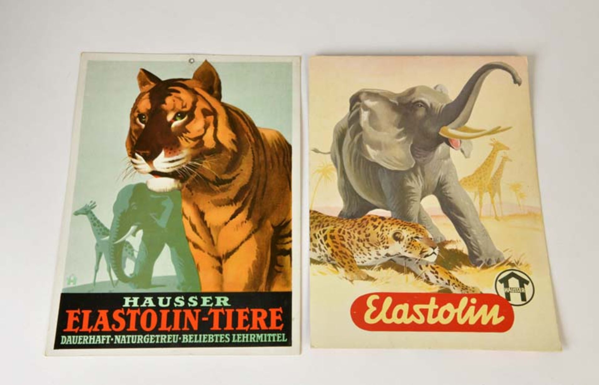 Hausser, Elastolin, 2 Advertising Paperboards, Germany, C 1-2