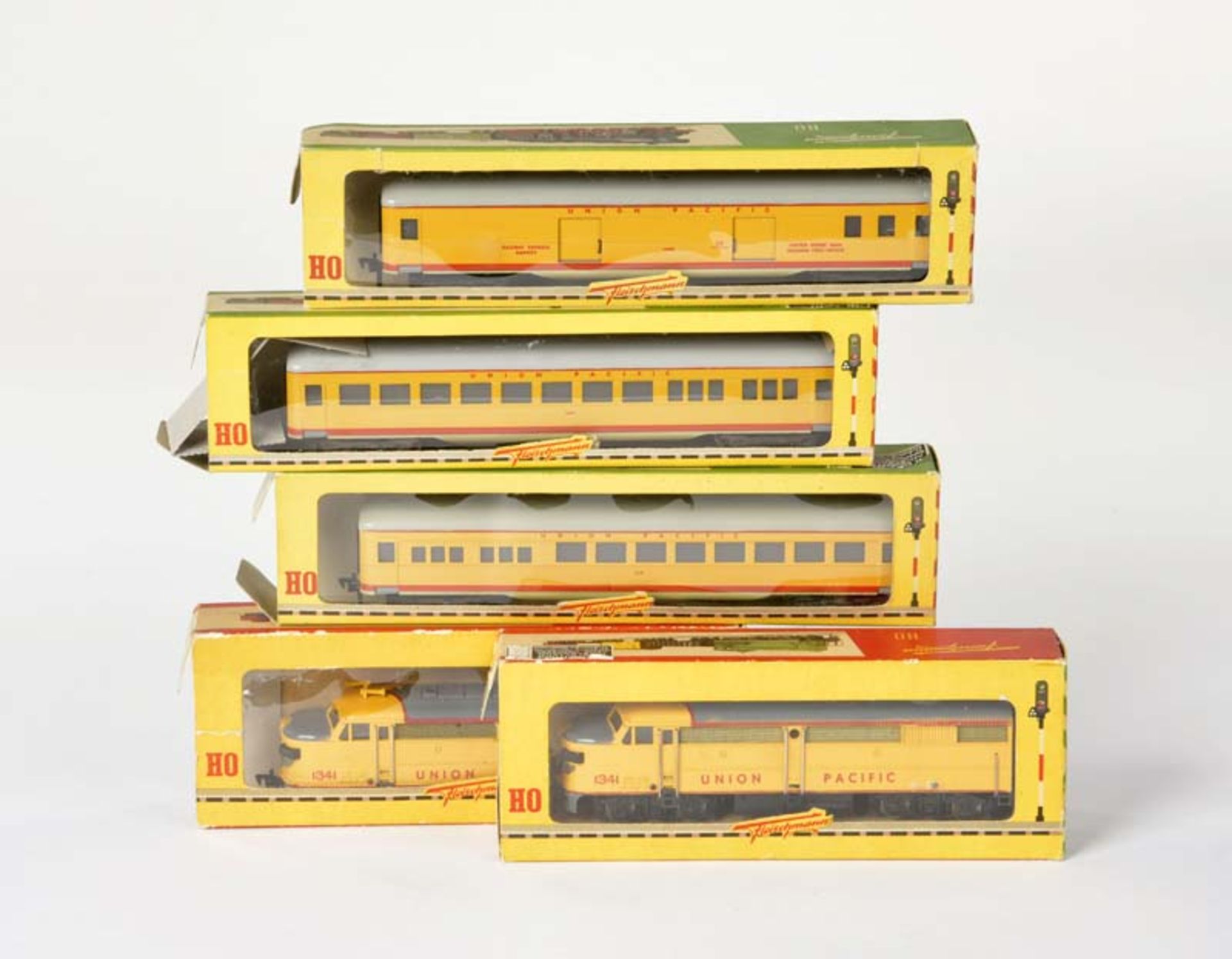 Fleischmann, Union Pacific Train + 7 Wagons, W.-Germany, gauge H0, box (flaps part. missing), C 1/