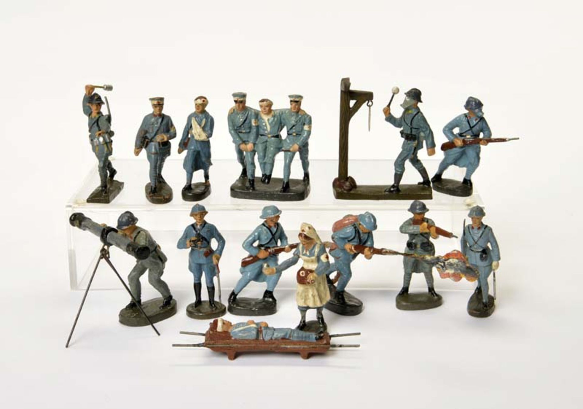 Elastolin, Lineol, Bundle French Soldiers, Germany pw, out of composite, min. paint d., 14 pieces, C