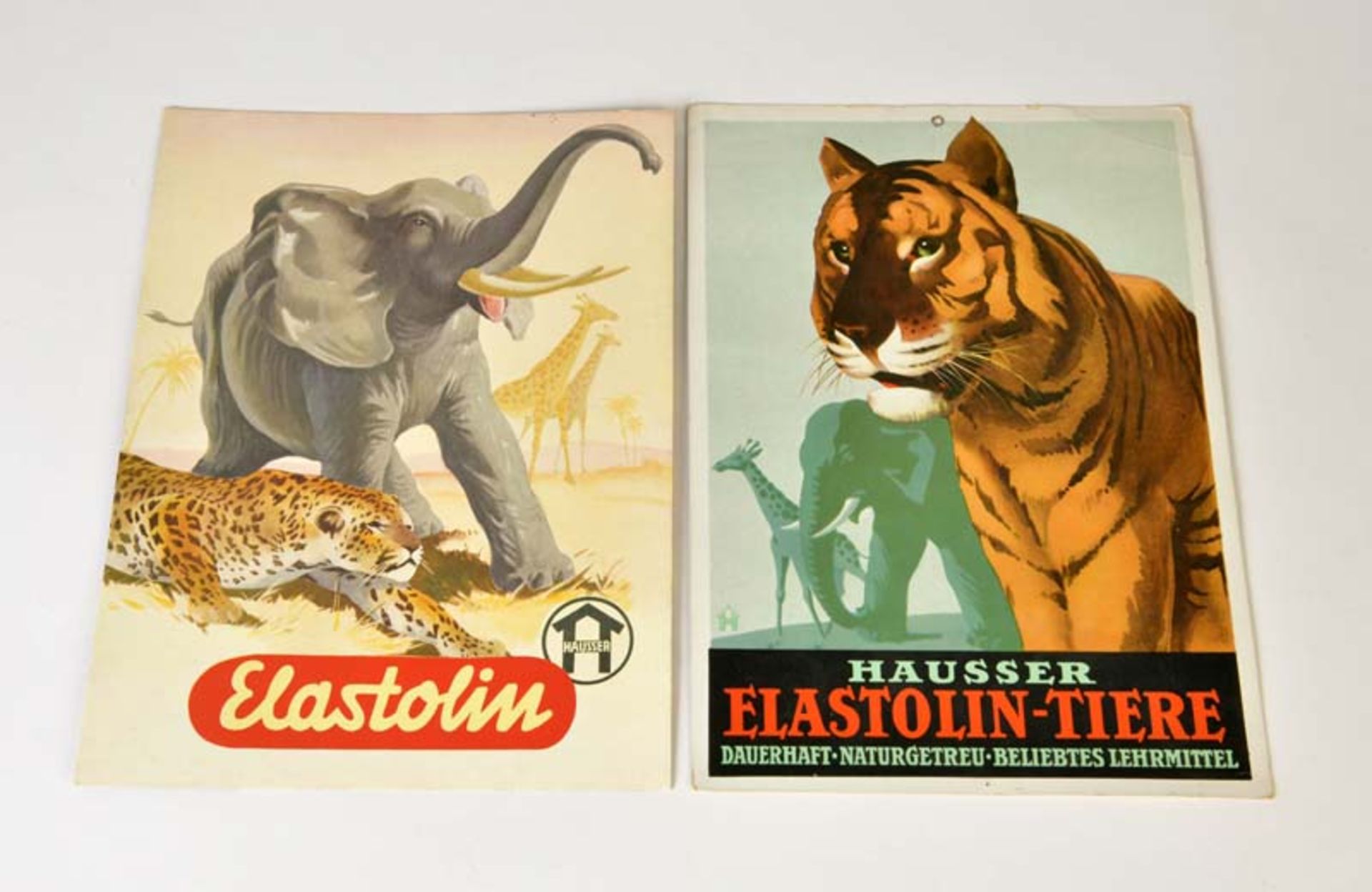 Hausser, Elastolin, 2 Advertising Paperboards, Germany, C 1-/2