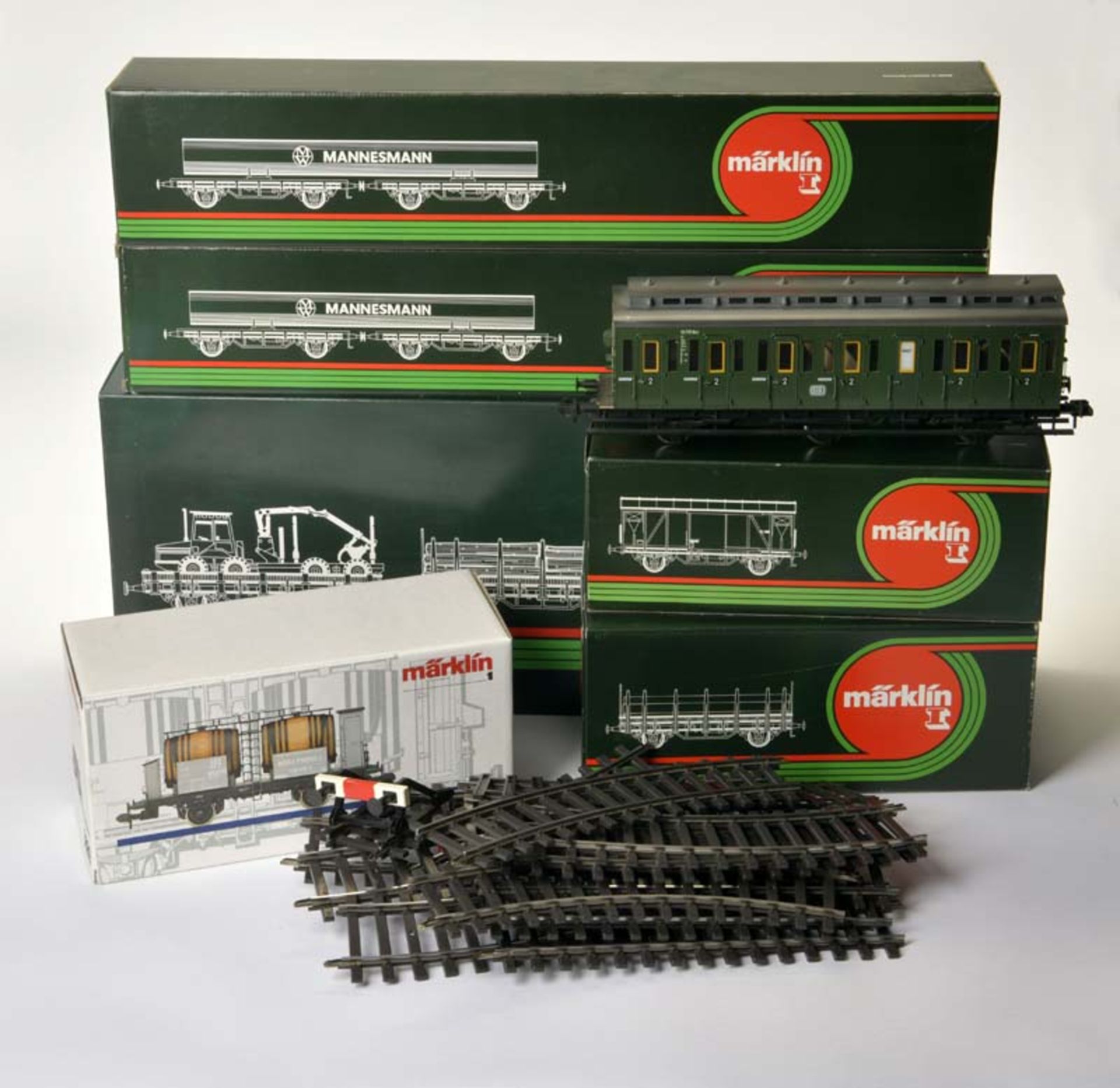 Märklin, 7 Freight Wagons + Tracks, gauge 1, box C 1, freight wagons C 1, otherwise C 2+/2-<