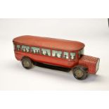 Biscuit Tin as Bus, from the 30s, tin, paint d. due to age, min. dents on roof + rear