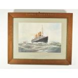 Hamburg-Amerika Line, Ship Image in wooden frame, slightly stainy, no shipping