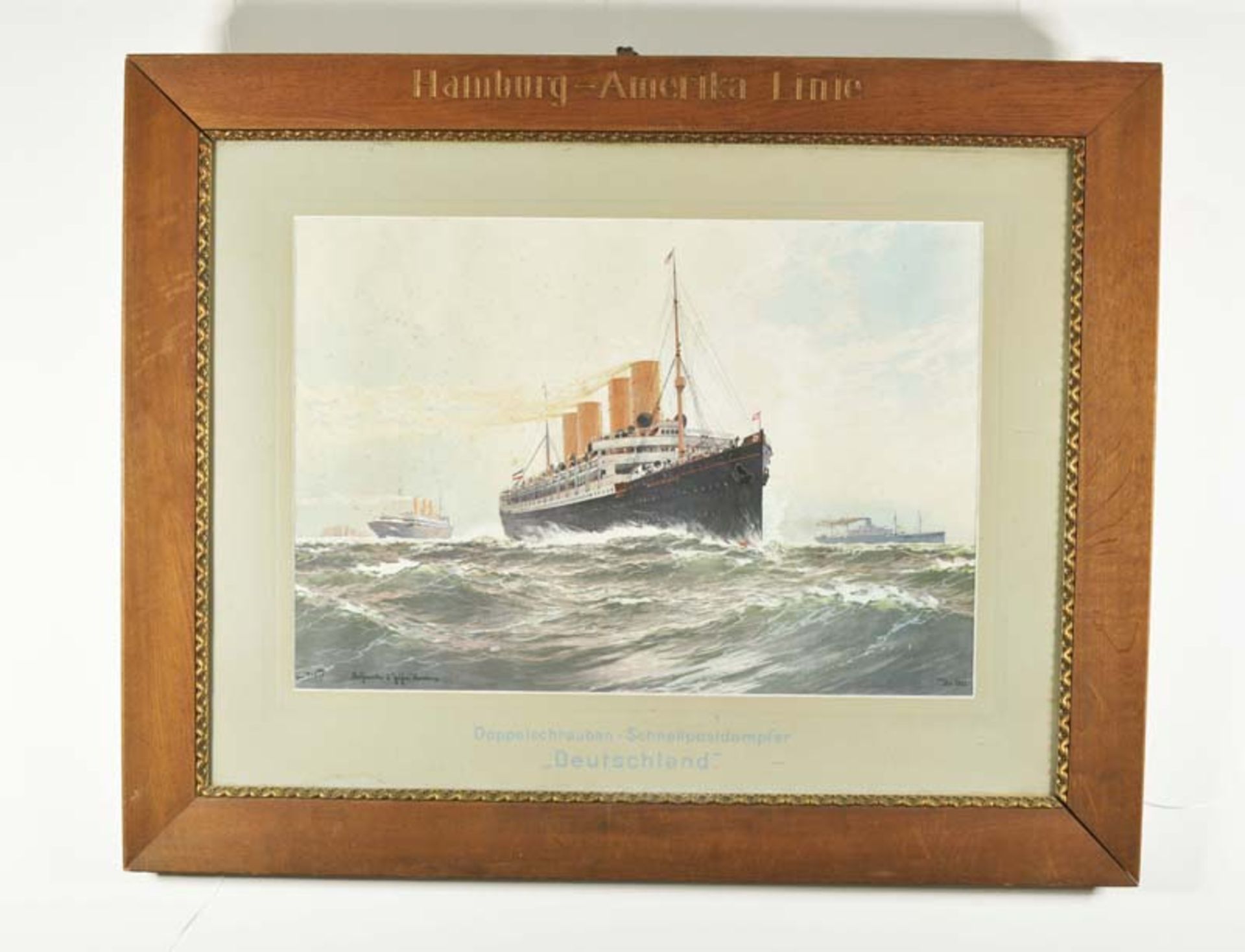 Hamburg-Amerika Line, Ship Image in wooden frame, slightly stainy, no shipping