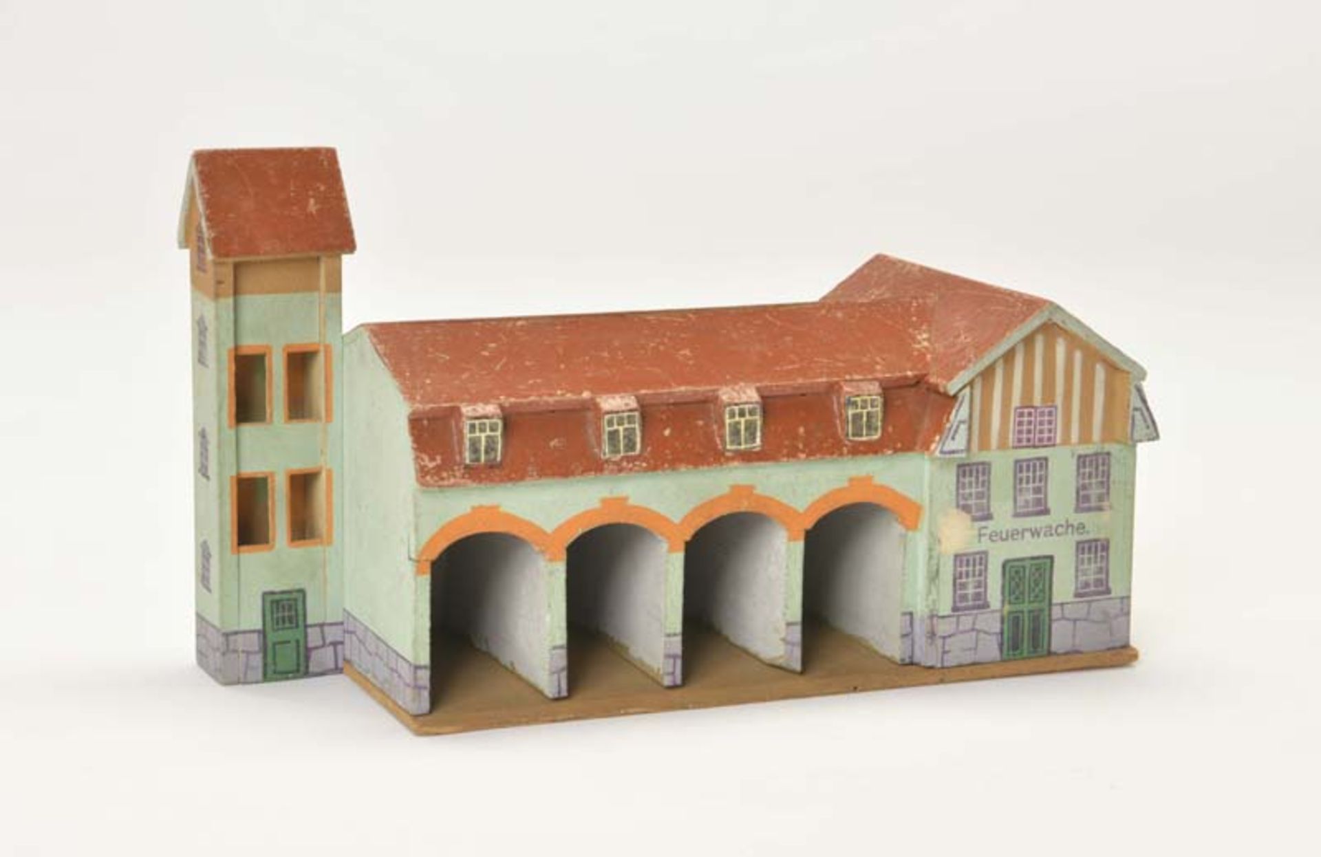 Erzgebirge, Fire Station with Tower for Miniatures, Germany pw, paint due to age, C 2