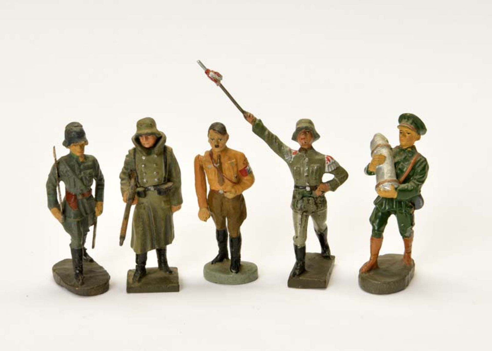 Elastolin, Lineol, A.Hitler + 4 Soldiers, Germany pw, out of composite, min. paint d.