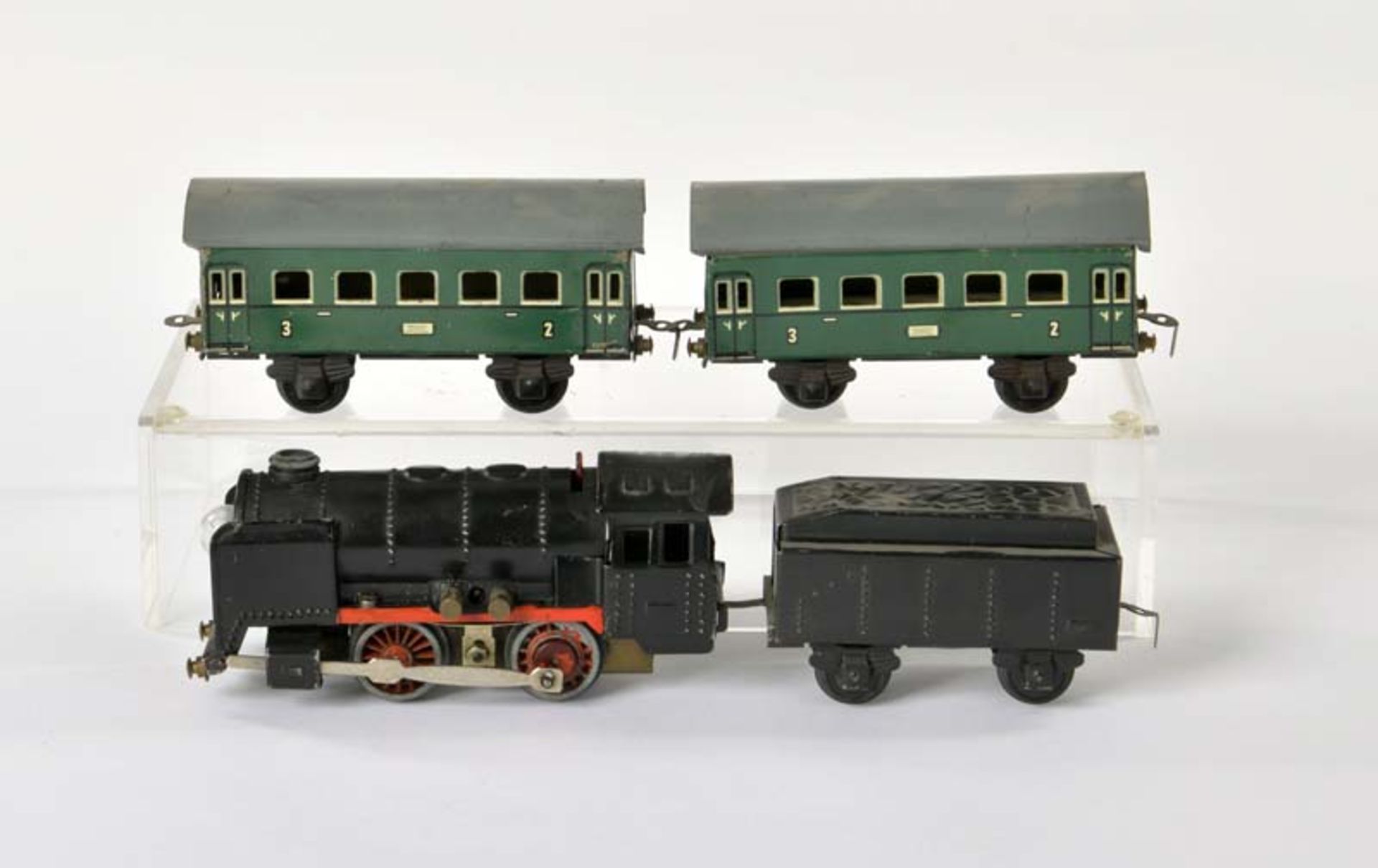 Bub, Loco with Tender + 2 Wagons, Germany, gauge 0, tin, min. paint d., C 1-2