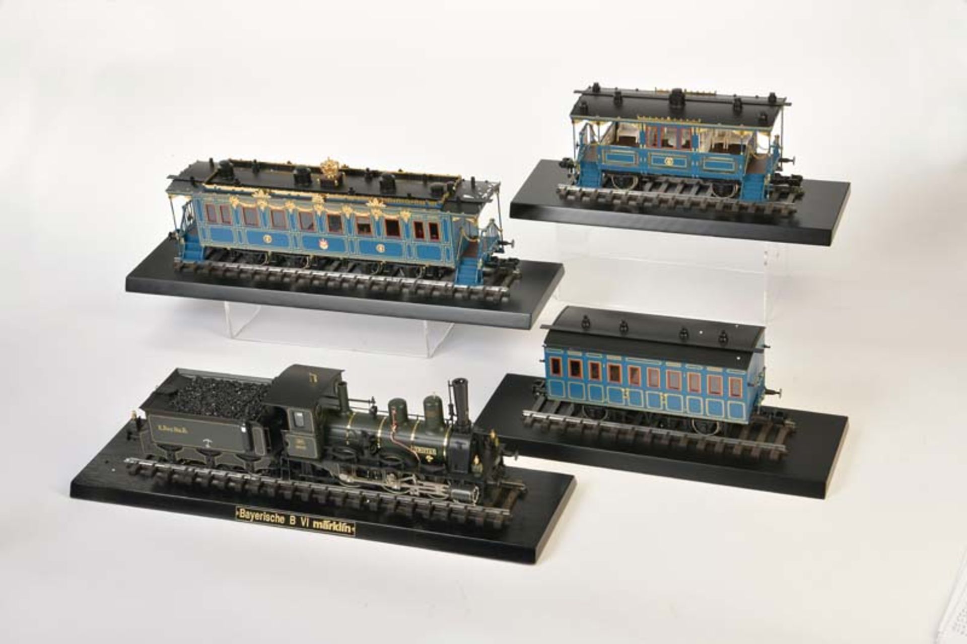 Märklin, Bayrischer Hofzug, Loco + 3 Wagons (55530, 58033, 58034), gauge 1, tin, box C 1, C 1<