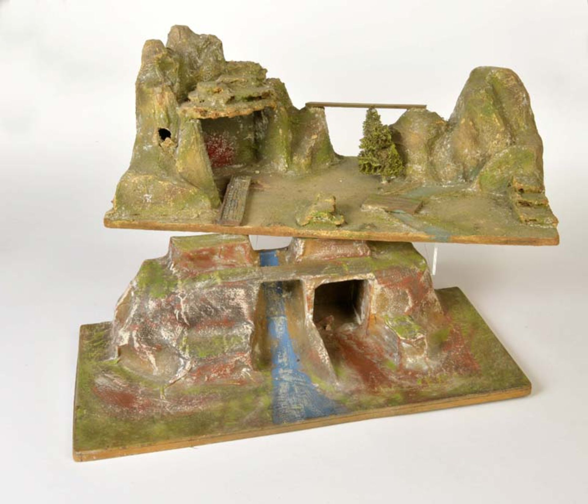 2 Wild West Areas (Dioramas), wood + paper mache, 1x damaged on left side, traces of age, C 2-32