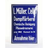 Enamel Sign "Dampffärberei", min. paint d. on borders, C 1-2<