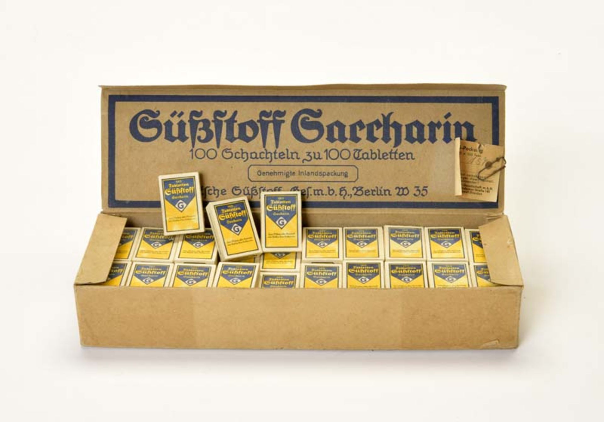 Sales Kit with 100 Boxes every 100 Pills "Saccharin Süßstoff", Germany VK, 29,5 cm, C 1<b