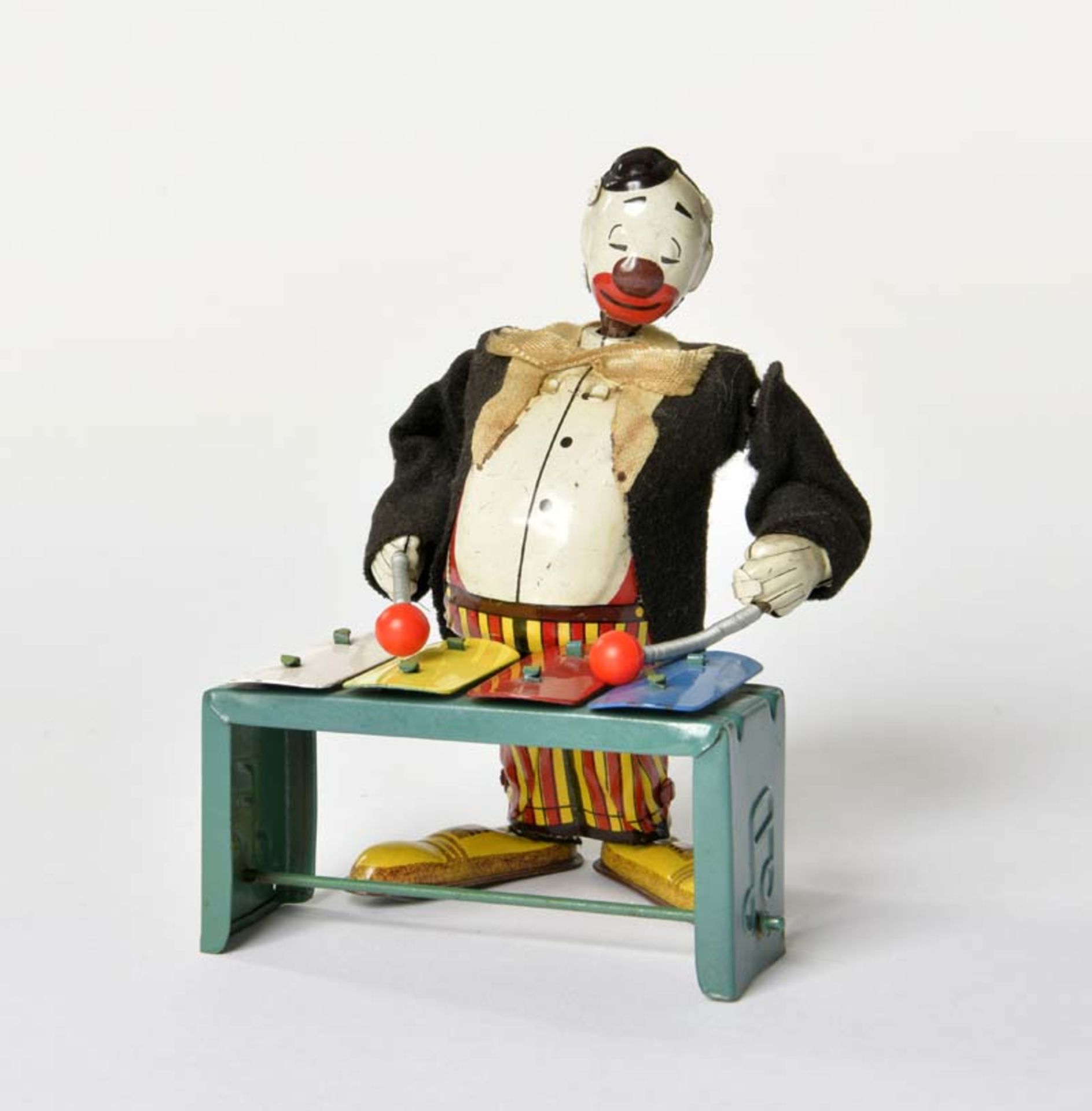 TPS, Clown with Xylophon, Japan, tin, cw ok, 1 foot pasted, otherwise very good condition, C 1-2TPS,