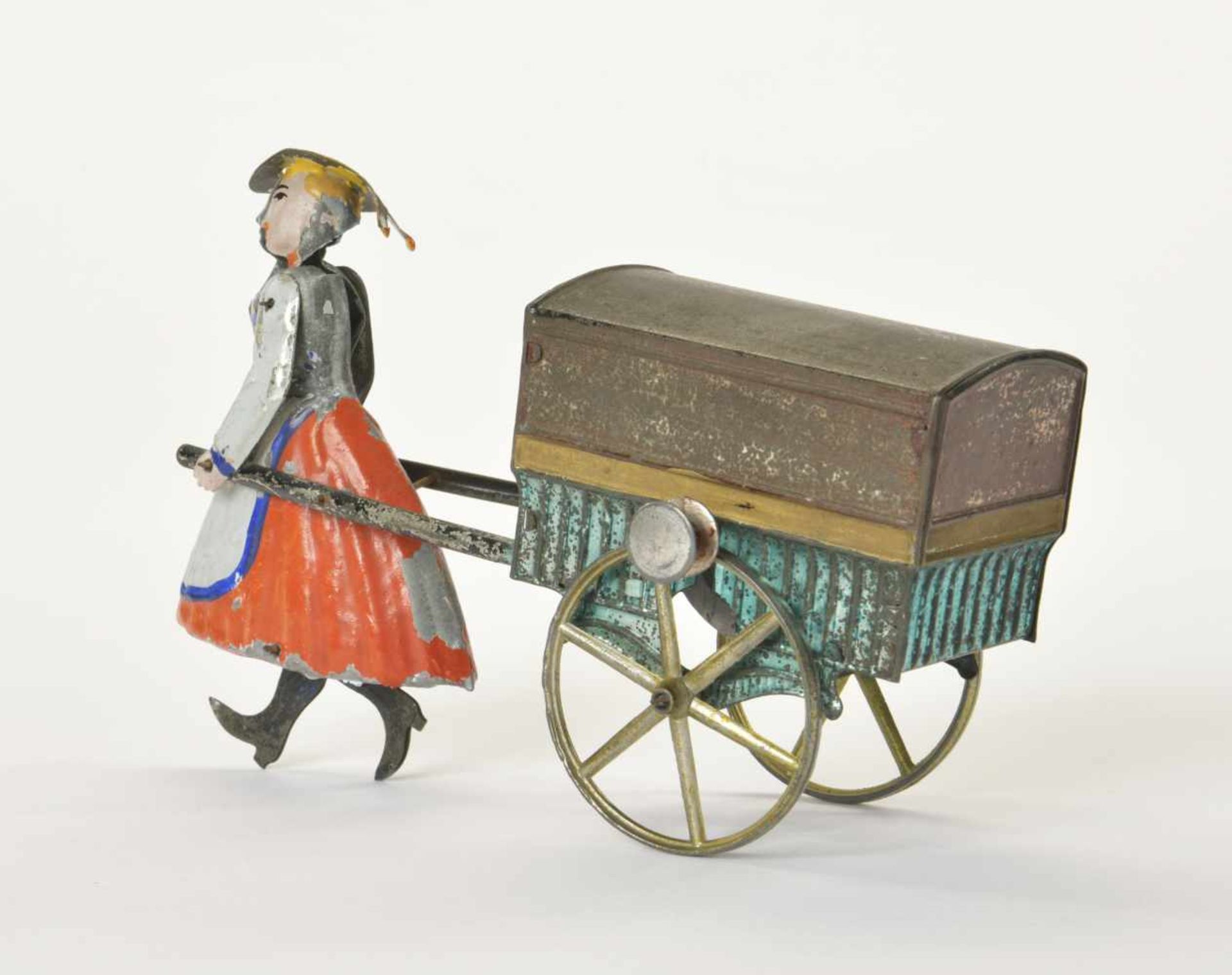 Rossignol, Woman with Carriage, France, tin, paint d., head loose, otherwise good condition - Bild 2 aus 2