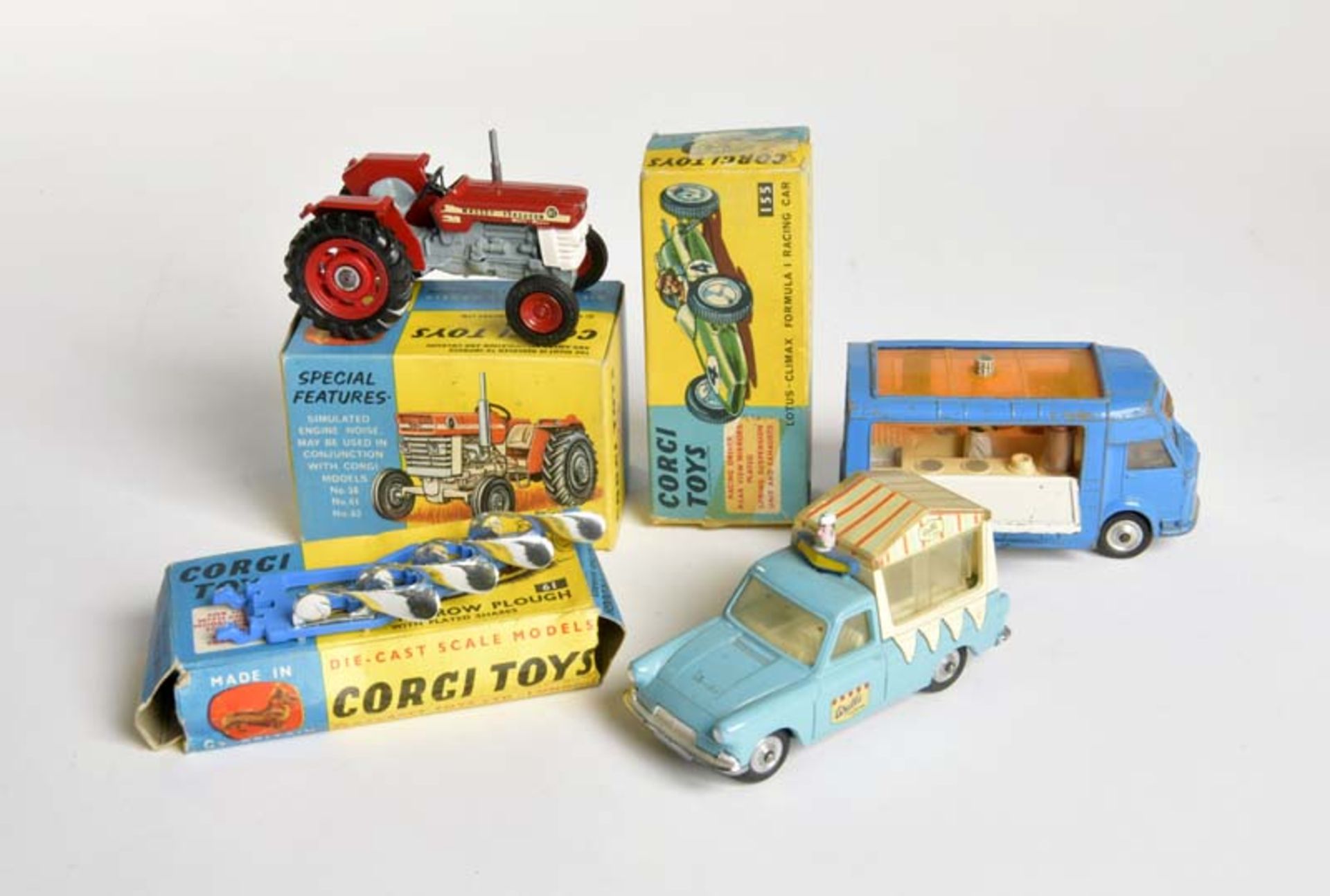 Corgi Toys, Ice Cream Van, Snackbar Van, Tractor a.o., Great Britain, 1:43, diecast, please inspect,
