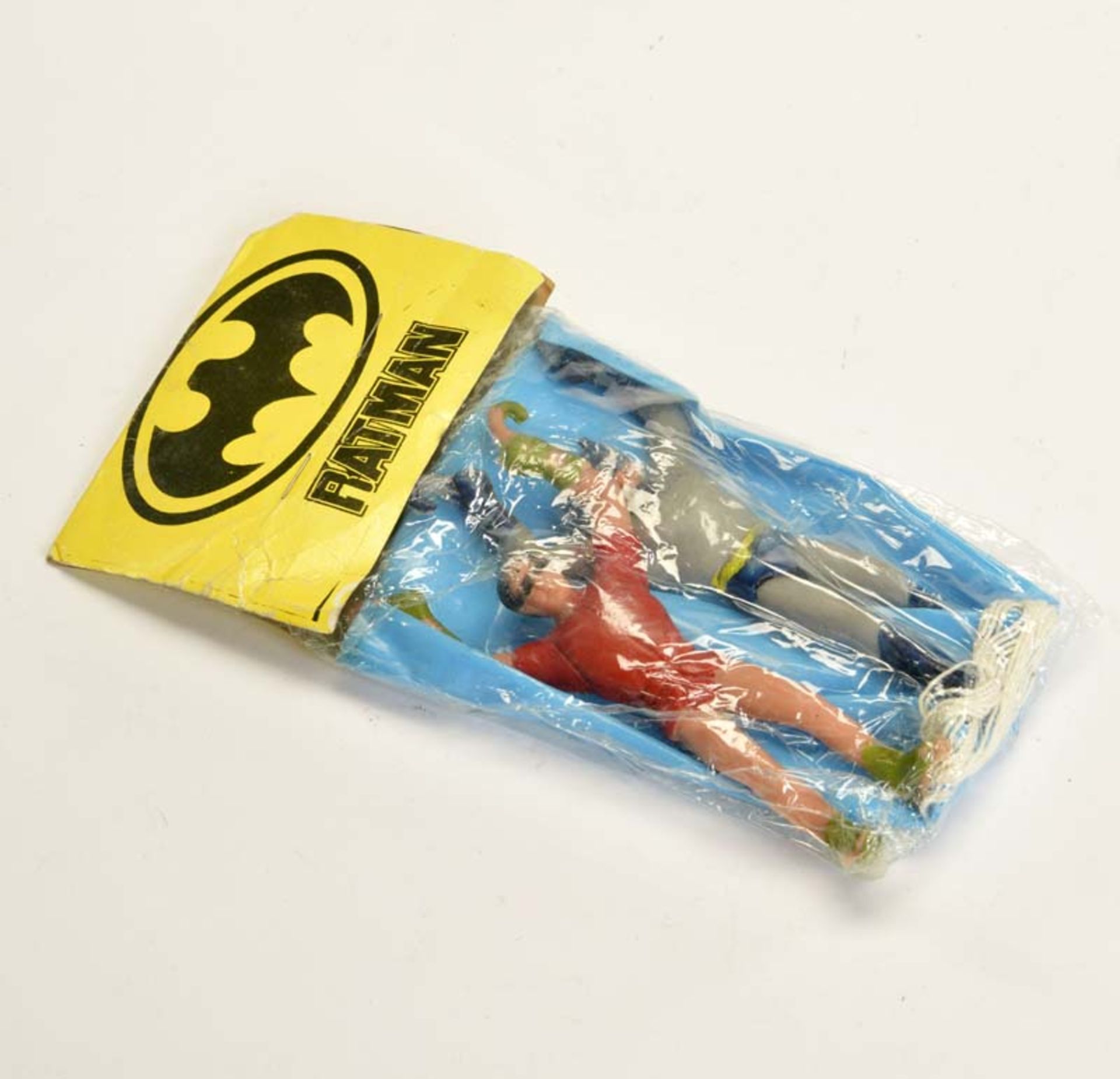 Batman + Robin Figures out of Rubber with Parachute, Mexico, original box (min. traces of age)