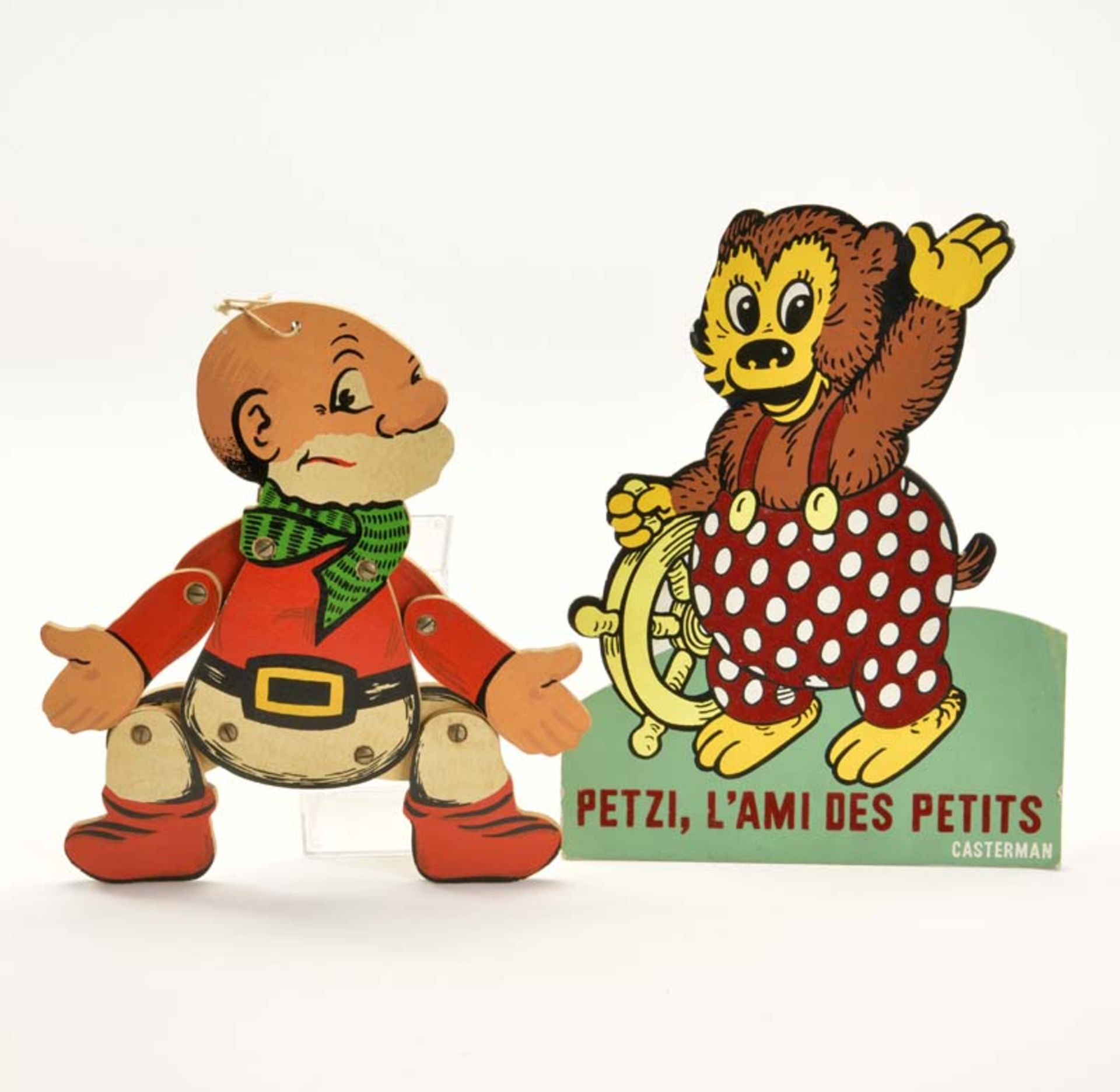 Petzi Advertising Figures, Jumping Jack + Displays, Belgium, wood + paperboard, C 1-2