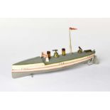 Carette, Boat, Germany pw, tin, cw ok, part. repainted, rear flag missing