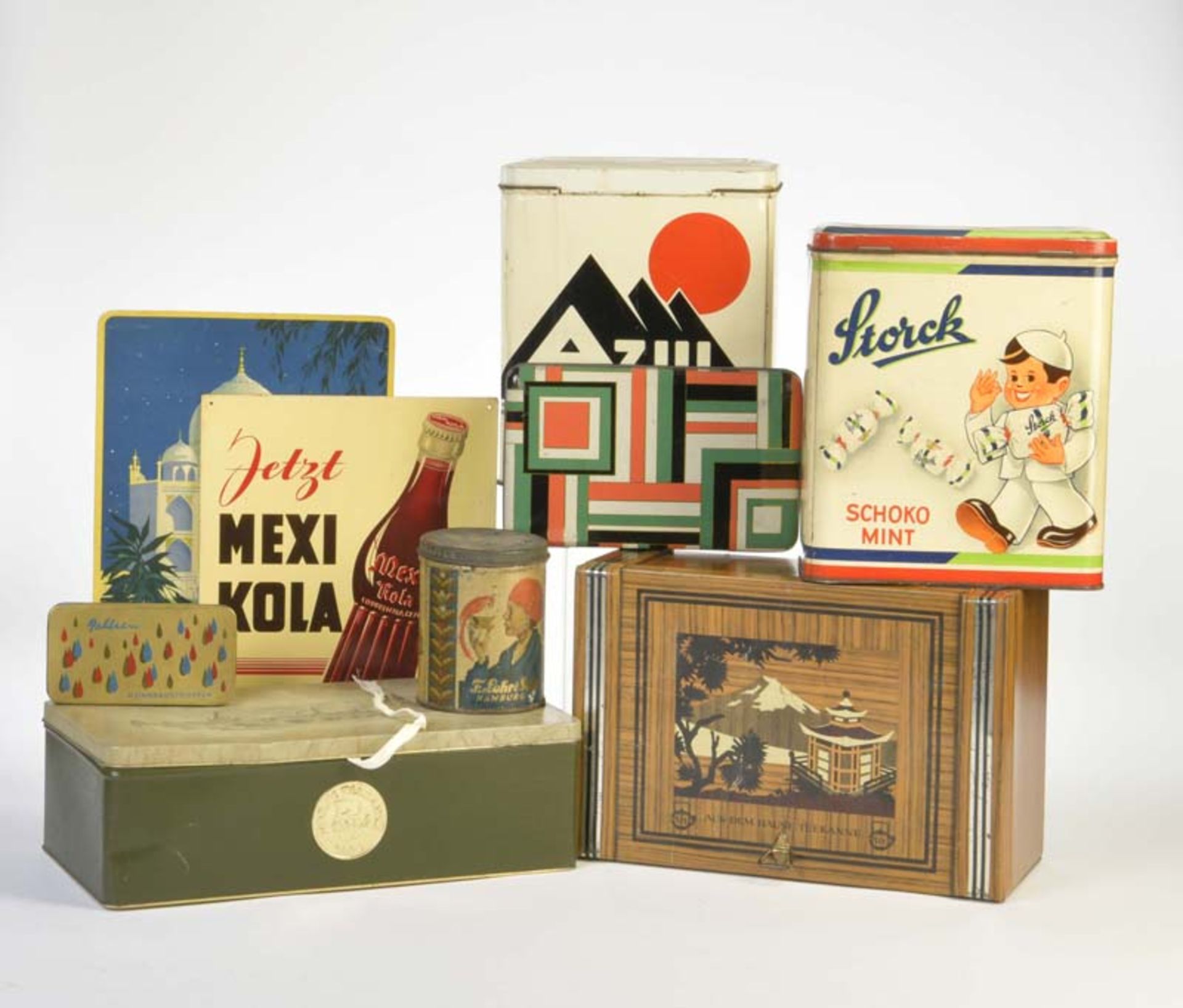 Bahlsen, Mexi a.o., 7 Cans + 2 Boards, tin + paperboard