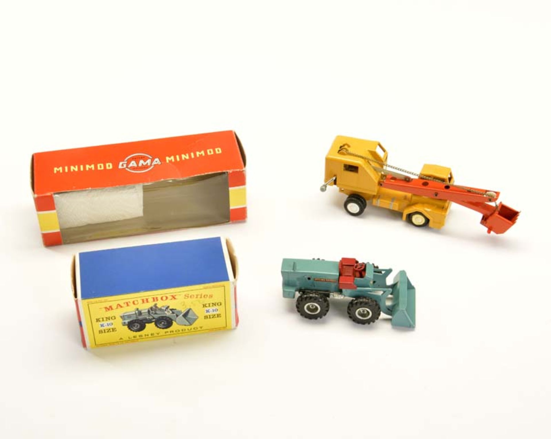 Matchbox, Gama, Wheel >Loader + Truck 923 with Excavator, diecast, box C 1/2+, wheel loader: air
