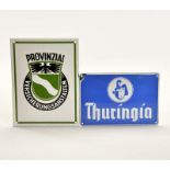 2 Enamel Signs "Provinzial Versicherungsanstalten" + "Thuringia", Thuringia: min. paint d. on left