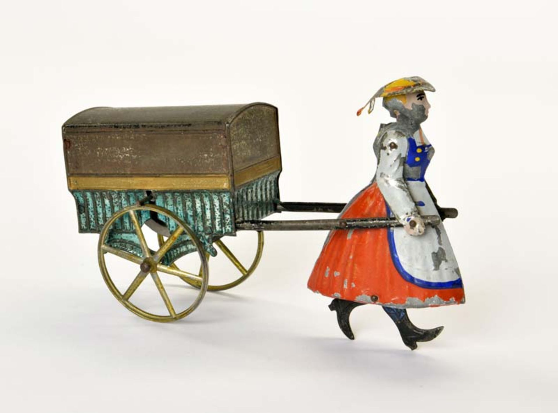 Rossignol, Woman with Carriage, France, tin, paint d., head loose, otherwise good condition