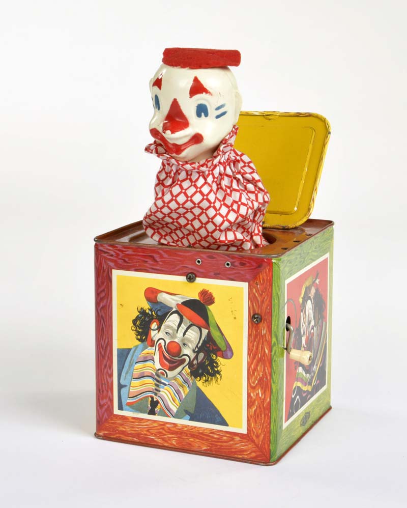 Mettoy, Music Box with jumping Clown, Great Britain, tin, function ok, min. paint d., C 2