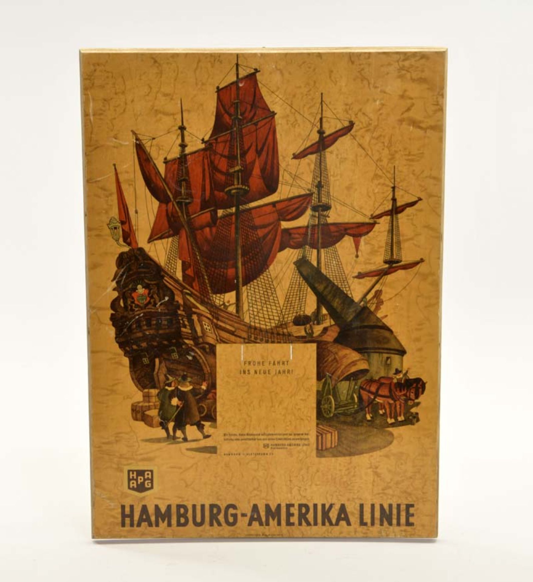 Wooden Sign Hapag "Hamburg Amerika Linie", Obpacher AG München, C 1-2