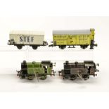 Hornby, 2 Loks + 2 Wagen, England, Spur 0, Blech, min. LM, 1x ETS (Tschechien), Z 2