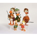 5x Donald Duck, 14-27 cm, um 1950, min. Altersspuren, meist guter Zustand