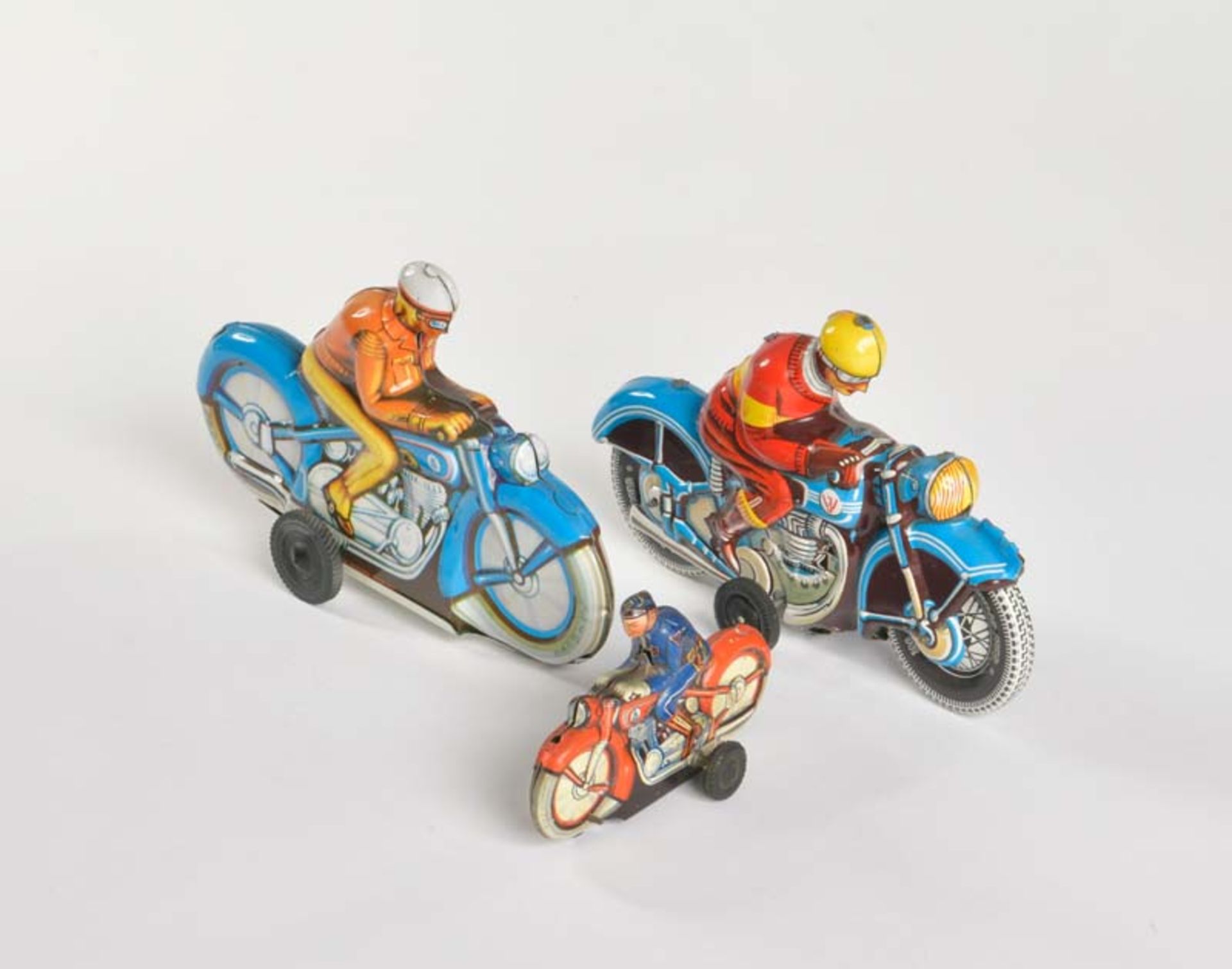 Niedermeier, 3 Motorräder, W.-Germany, 10-17 cm, Blech, Friktion ok, min. LM, Z 1-2