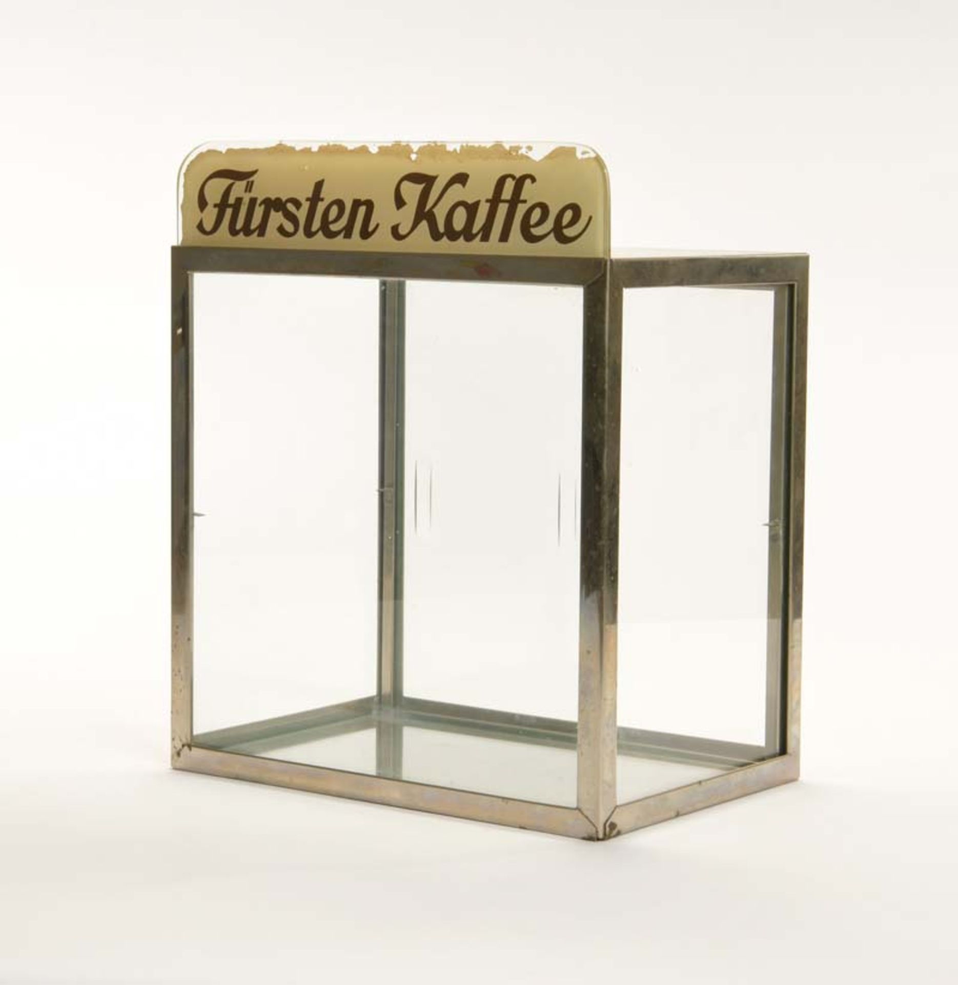 Vitrine Fürsten Kaffee, Germany, 30x21x36 cm, Glas, Schiebetür auf Rückseite, Schrift min.