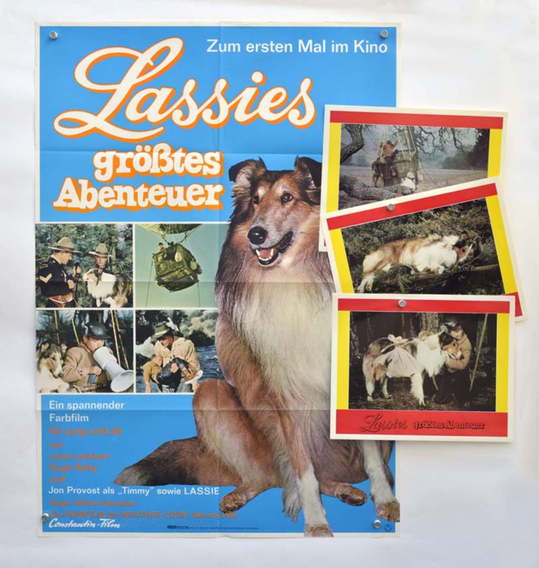 Pressemappe von 1968, "Lassies größtes Abenteuer" Plakat + 22 Aushangfotos, 60x84 cm, diverse