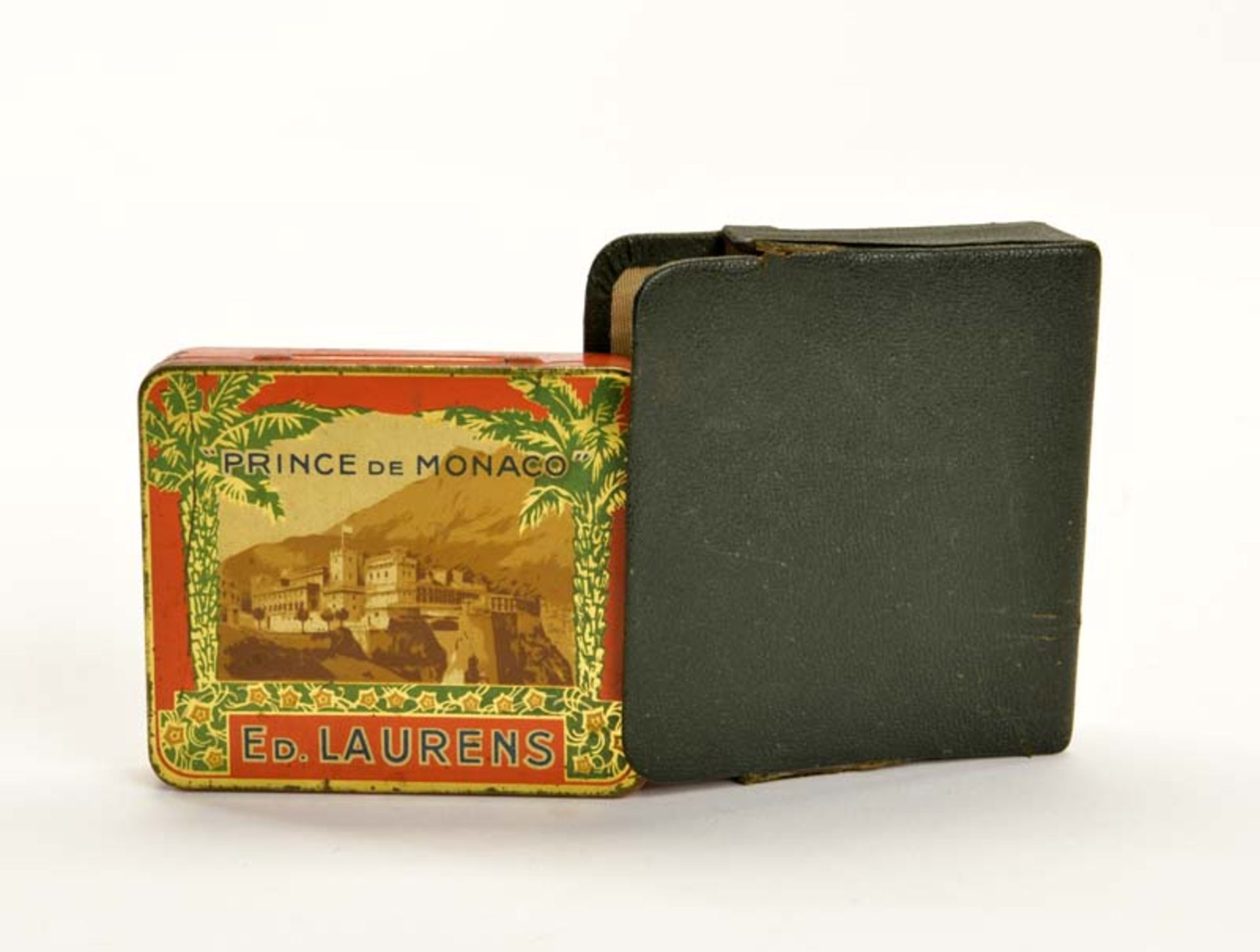 Zigarettendose "Prince de Monaco" mit Magnethalterungsetui, 8 cm, Blech, min. LM