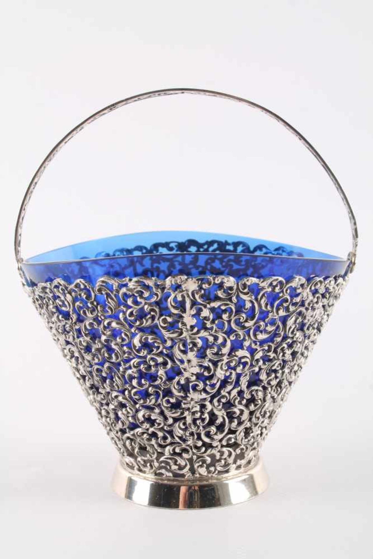 835 Silber - große Zuckerschale mit kobaltblauem Glaseinsatz und Zuckerlöffel, silver sugar bowl - Image 3 of 6