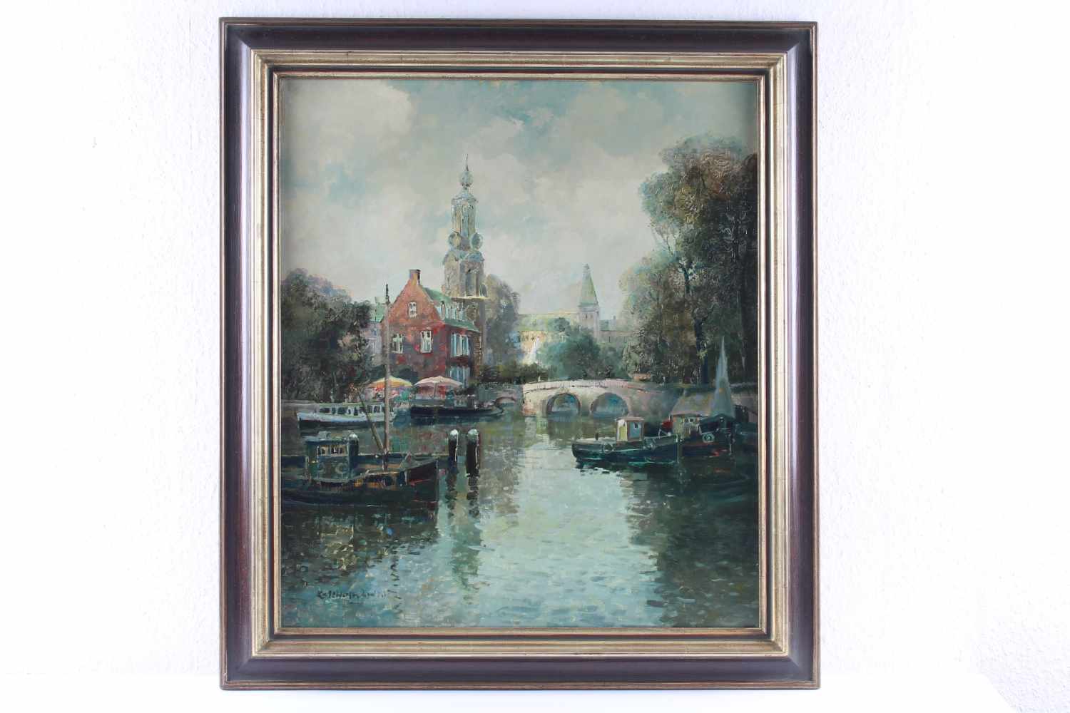 Ludwig Gschossmann (1913-1988) - Amsterdamer Gracht mit Booten, Amsterdam with boats, - Image 2 of 4