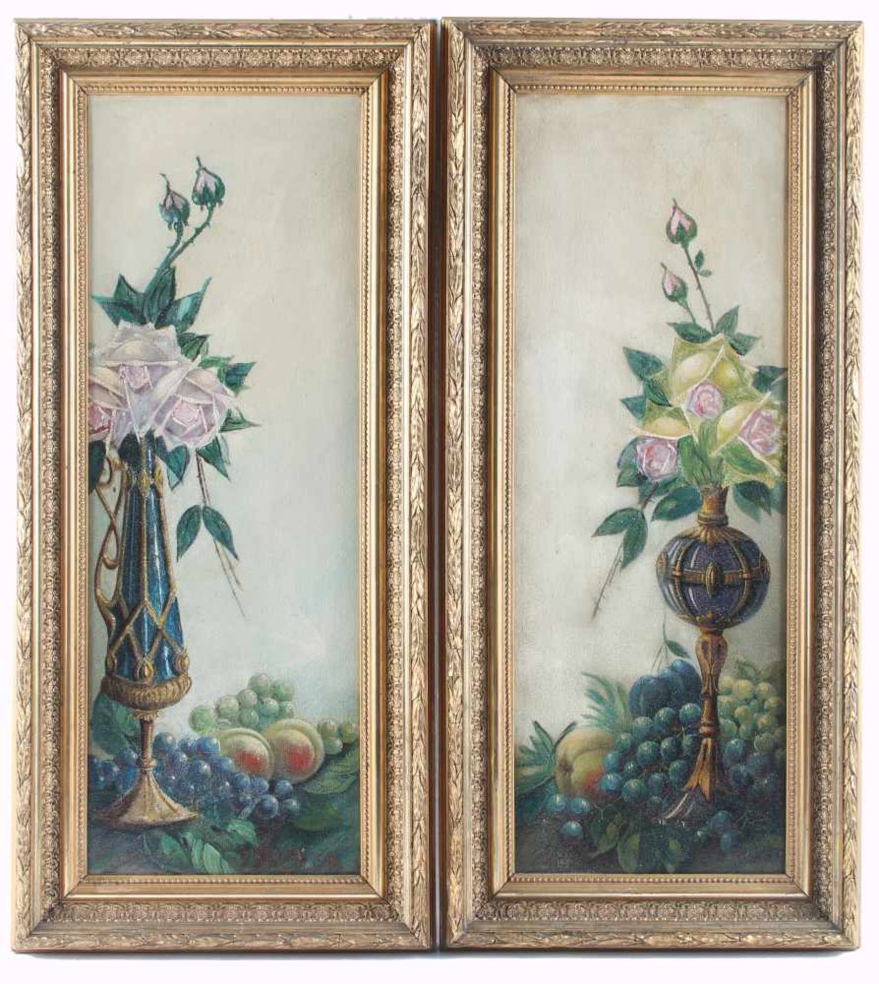 Gemäldepaar Blumenstillleben Flandern 1918, signiert, pair of paintings still life,