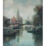 Ludwig Gschossmann (1913-1988) - Amsterdamer Gracht mit Booten, Amsterdam with boats,