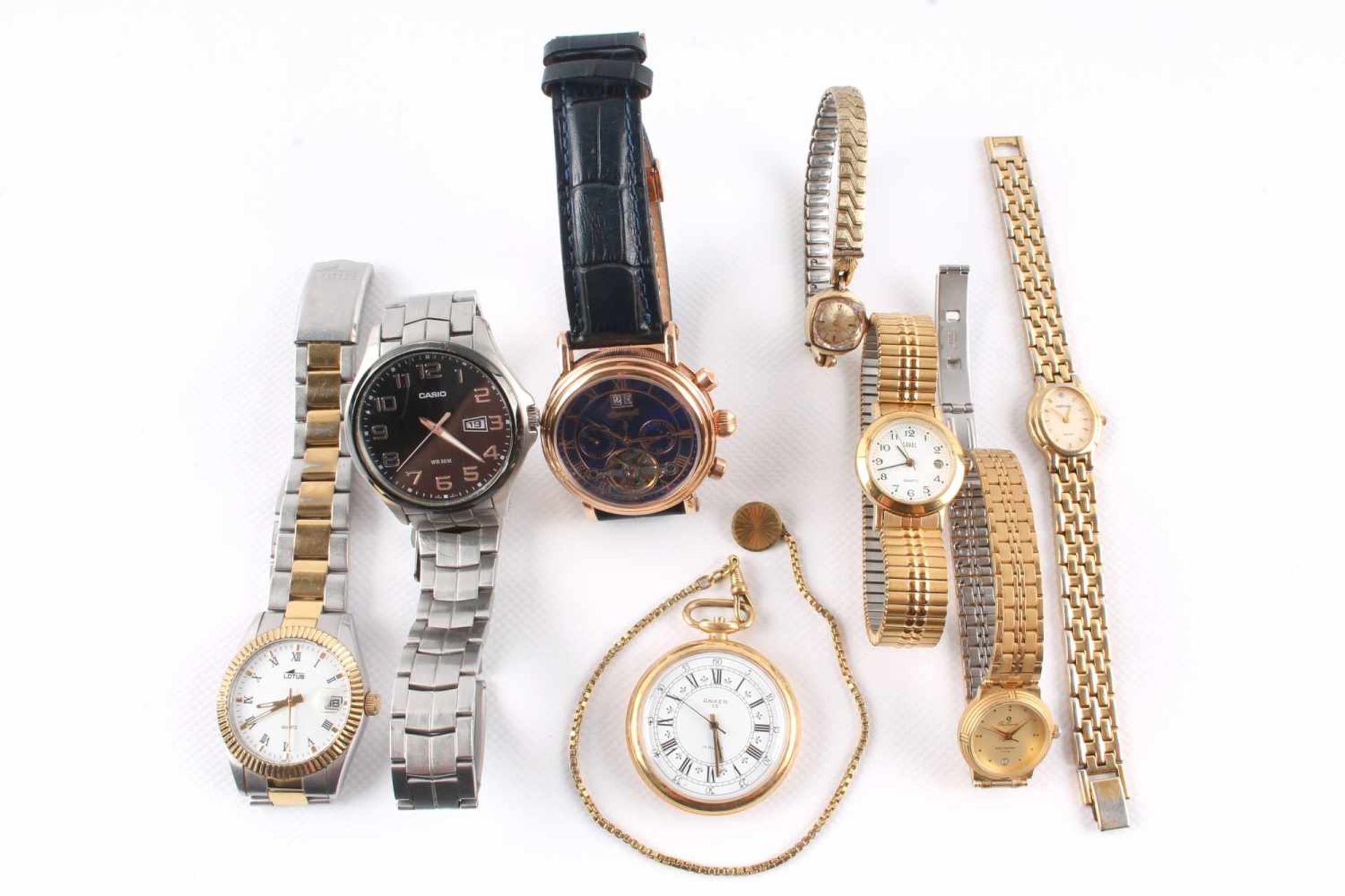 Konvolut Armbanduhren und Taschenuhr, 8 Teile, 8-piece wrist- & pocketwatches,