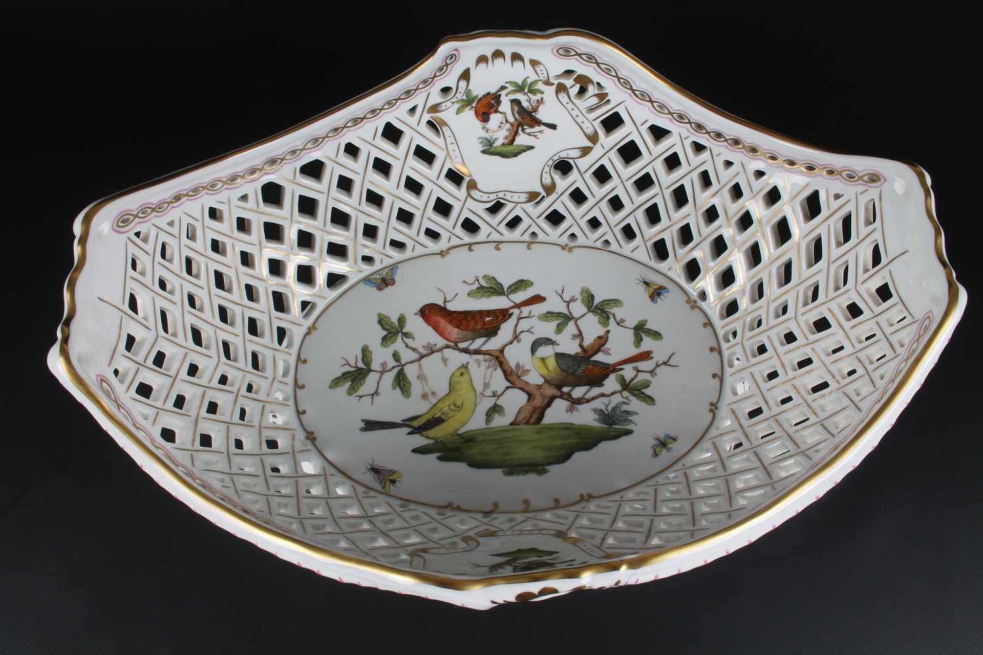 Herend Rothschild - riesige ovale Korbschale, huge oval basket bowlPorzellan, H 17 cm x L 41 cm x - Bild 3 aus 5