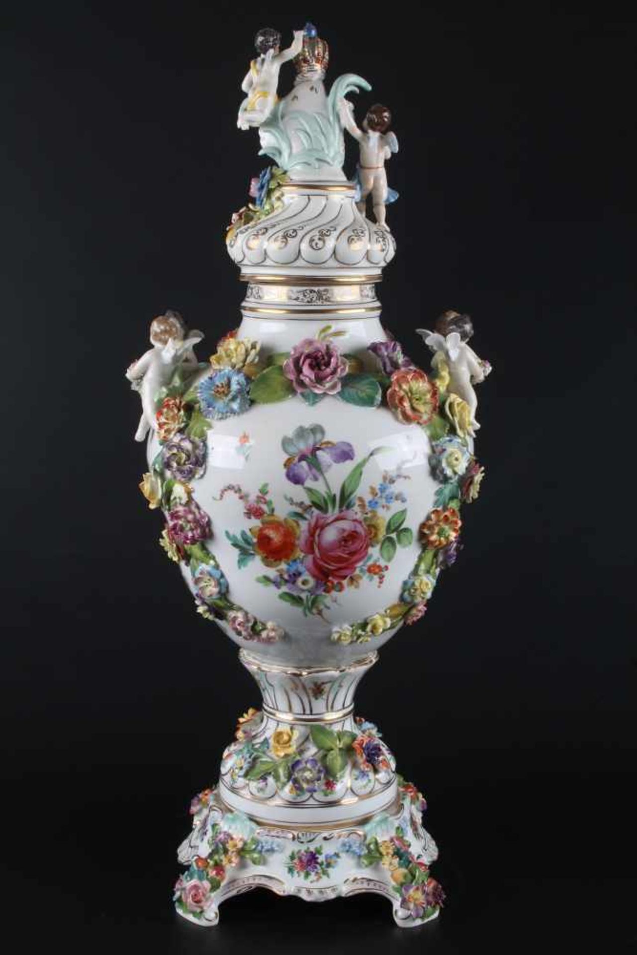Große Potpourri Vase, Porzellan, H 61 cm x D 23 cm, figürliche Deckelvase mit Sachsen-Polen - Bild 9 aus 10