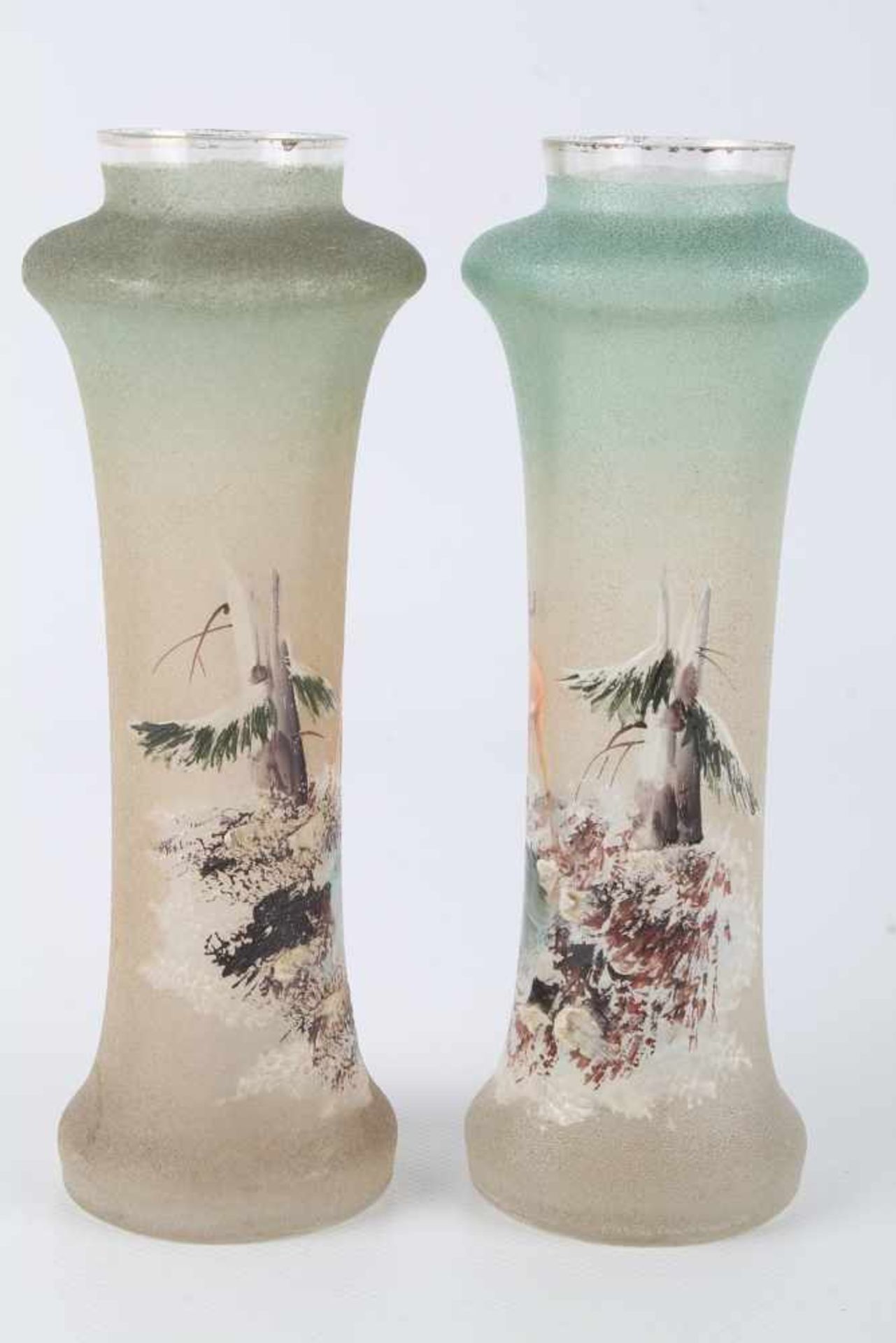 Vasenpaar um 1900 mit Hischmotiven, pair of vases with deer depictions, - Bild 2 aus 5