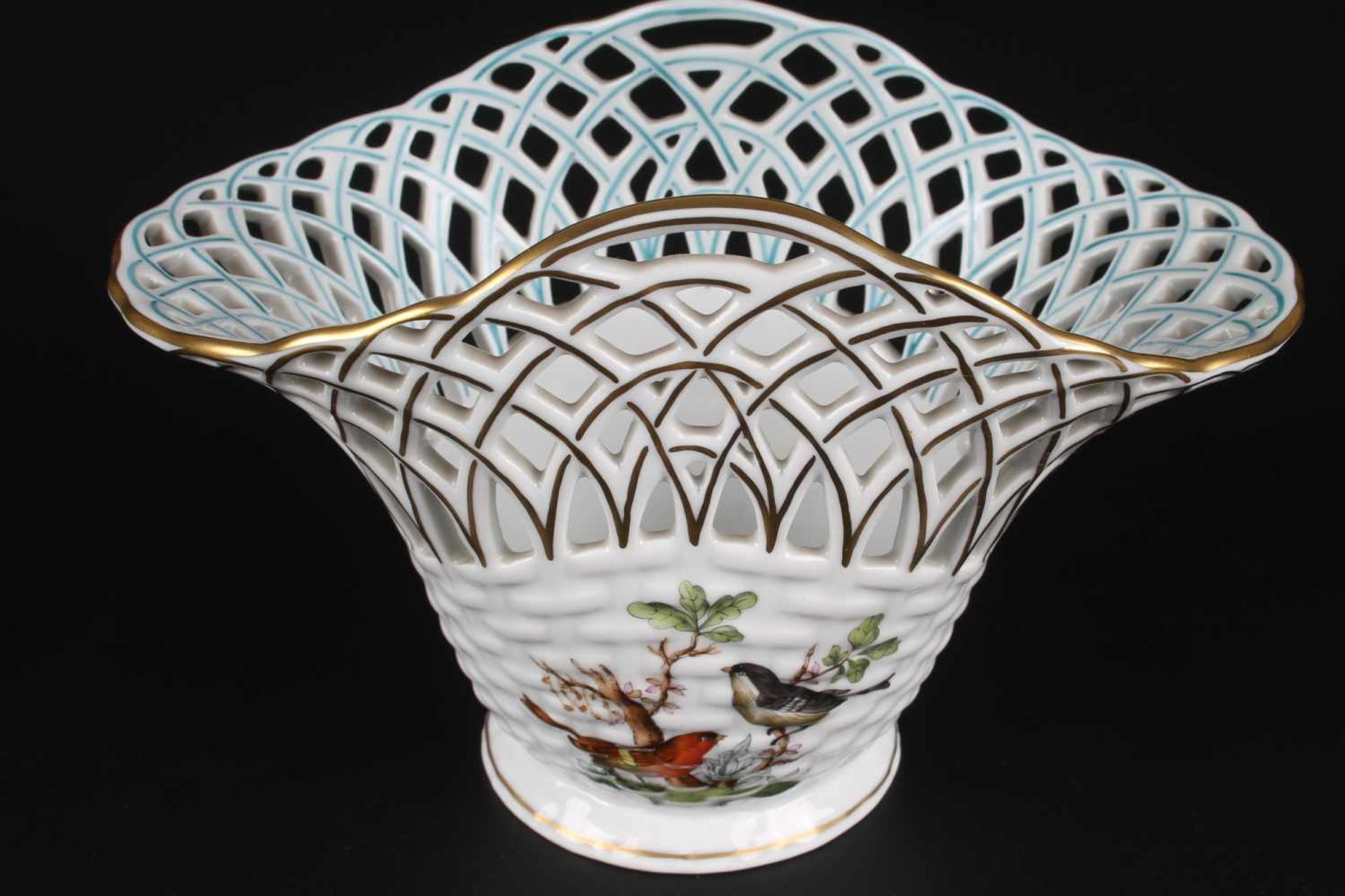 Herend Rothschild Schale bowl,Porzellan, Ungarn 20. Jahrhundert, Dekor Rothschild, Durchbrucharbeit,