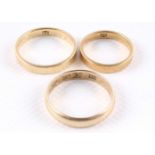 3 Goldringe, Eheringe 585 u. 333 Gelbgold, wedding ring,