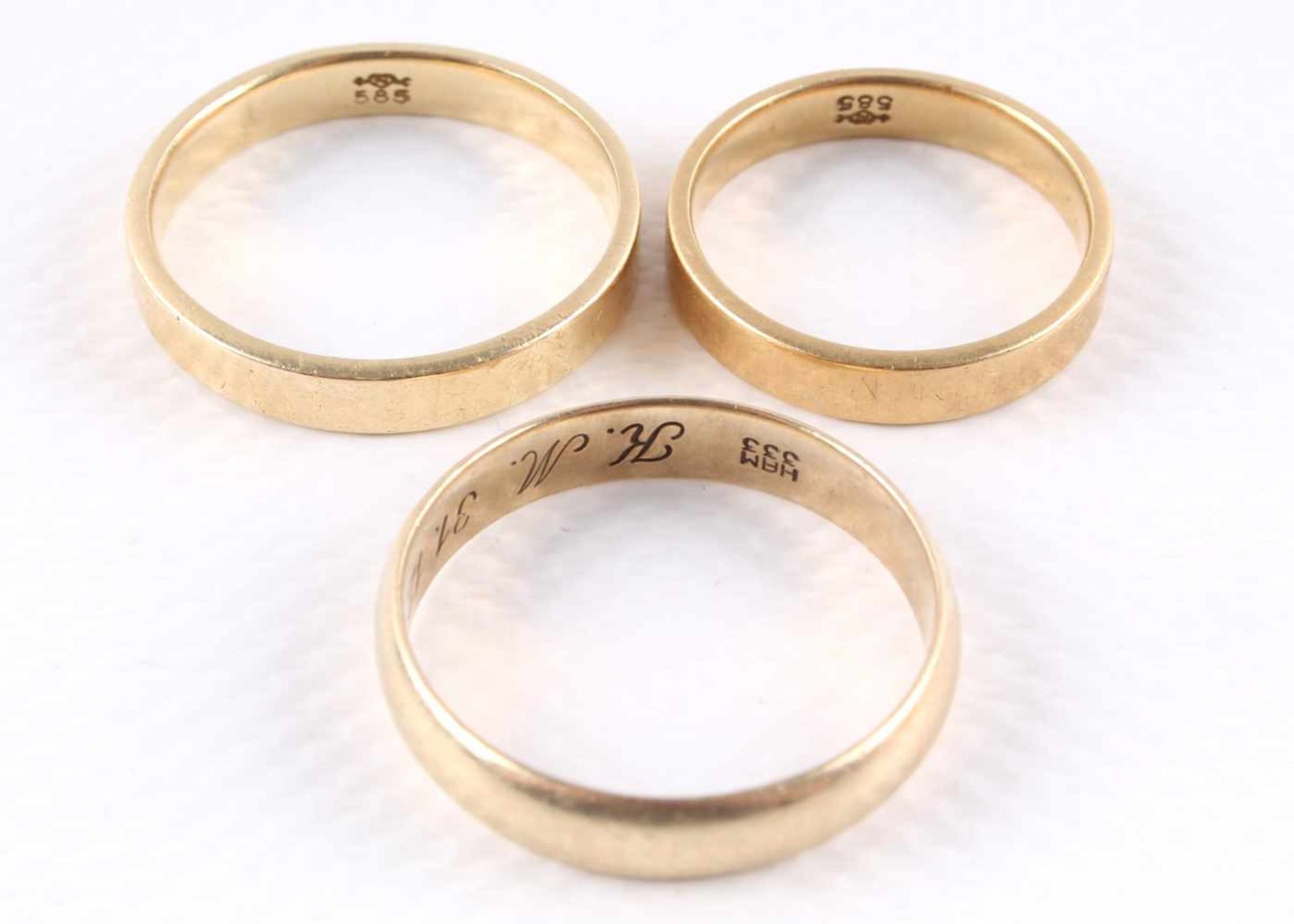 3 Goldringe, Eheringe 585 u. 333 Gelbgold, wedding ring,