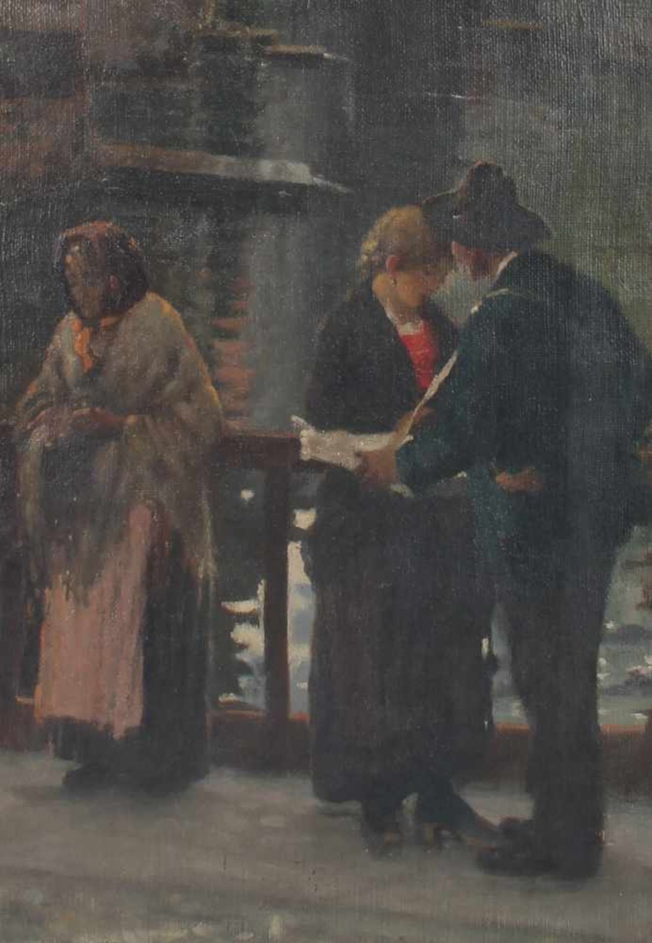 Angelo Dall'Oca Bianca (Italia 1858-1942) Umkreis, Personen auf einer Brücke am Kanal, people on a - Image 4 of 5