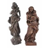 2 große Heiligenfiguren, large holy figures, Holz geschnitzt, 20. Jahrhundert, H 52 cm x B 20 cm und