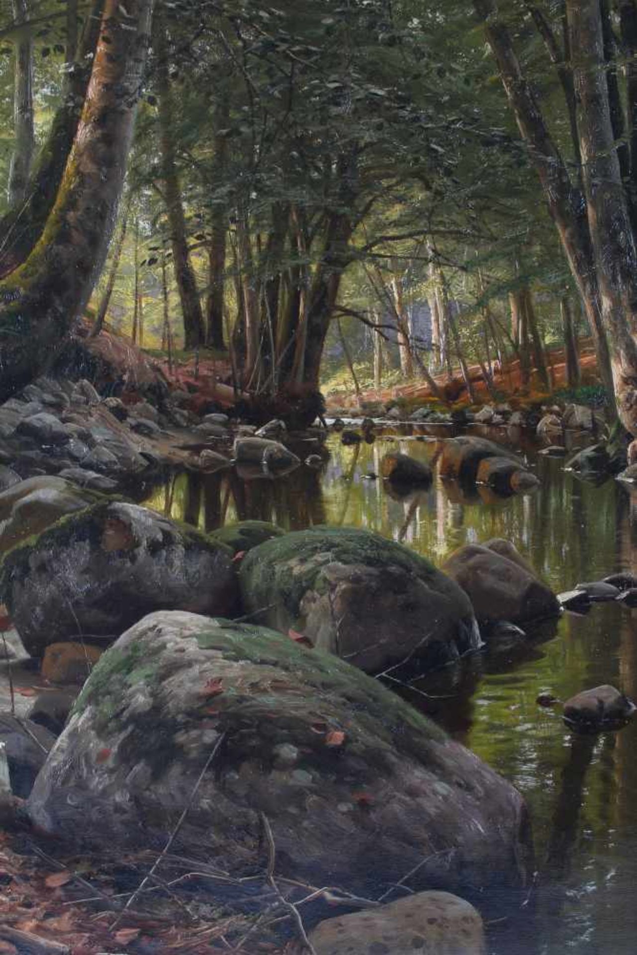 Peder Mork Monsted (Danish 1859-1941) Bach mit Waldblick 1906, creek with a view of the forest - Image 3 of 5